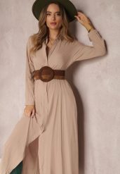 Beżowa Sukienka Hillcrest. Brązowe sukienki damskie Renee, bez wzorów, bez ramiączek. W wyprzedaży za 91.99 zł.
