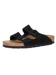 Birkenstock Skórzane klapki "Arizona" w kolorze czarnym rozmiar: 41. Czarne klapki damskie Birkenstock, bez wzorów, ze skóry, z otwartym noskiem, bez obcasa, bez zapięcia. Za 460.12 zł.
