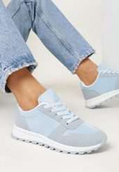 Niebieskie Sneakersy na Płaskiej Podeszwie z Bieżnikiem Ahmani. Niebieskie obuwie sportowe damskie Born2be, na lato, przed kostkę, bez zapięcia. Za 49.99 zł.