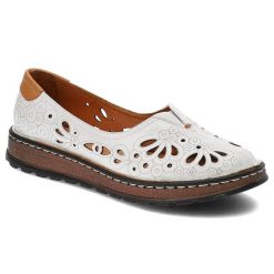 Białe Półbuty Artiker Damskie Modne Skórzane Buty. Białe półbuty damskie Artiker, na wiosnę, bez wzorów, ze skóry, bez obcasa, bez zapięcia. Za 249.00 zł.