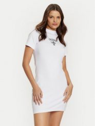 Guess Sukienka codzienna V4YK02 KCDH1 Biały Slim Fit. Białe sukienki damskie Guess, z aplikacjami, z bawełny, bez ramiączek. Za 189.99 zł.