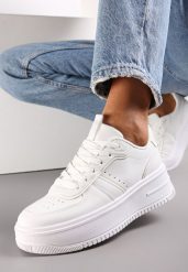 Białe Sznurowane Sneakersy na Grubej Podeszwie Salsabil. Białe obuwie sportowe damskie Renee, z materiału, bez zapięcia. Za 89.99 zł.