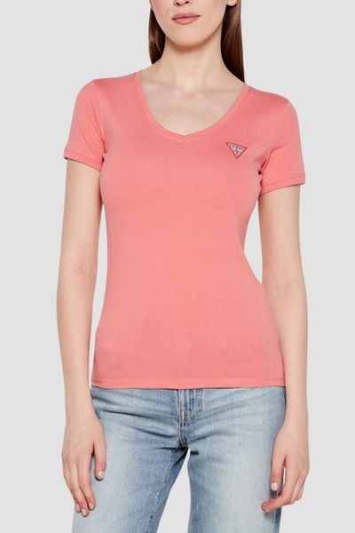 GUESS Różowy damski t-shirt Mini Triangle, Rozmiar XS. Czerwone t-shirty damskie Guess, s, z aplikacjami, bez kołnierzyka. W wyprzedaży za 90.99 zł.