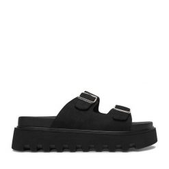 Klapki JENNY. Czarne klapki damskie Jenny, bez wzorów, bez obcasa, bez zapięcia. Za 129.99 zł.