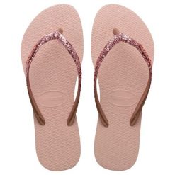 Japonki damskie Havaianas Slim Glitter II. Czerwone klapki damskie Havaianas, bez wzorów, bez obcasa, bez zapięcia. Za 119.99 zł.