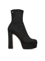 Nine West Botki CEO-CD25307-2 Czarny. Czarne botki damskie Nine West, z materiału, bez obcasa, na słupku, bez zapięcia. Za 299.99 zł.