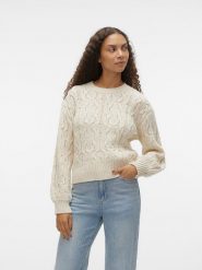 Vero Moda Sweter w kolorze kremowym rozmiar: L. Brązowe swetry klasyczne damskie Vero Moda, l, ze splotem, bez kołnierzyka. Za 74.63 zł.