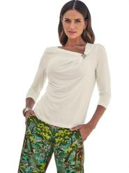 Heine Bluzka w kolorze kremowym rozmiar: 46. Brązowe bluzki damskie Heine, z aplikacjami, bez kołnierzyka, bez ramiączek. Za 86.99 zł.