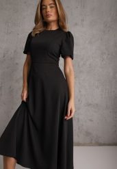 Czarna Rozkloszowana Sukienka Koktajlowa VICES na Krótki Rękaw Nessesha. Czarne sukienki damskie Renee, bez wzorów, eleganckie, bez ramiączek. Za 219.99 zł.