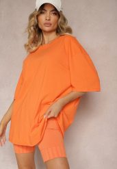 Pomarańczowy T-shirt z Krótkim Rękawem z Bawełny Bavima. Brązowe t-shirty damskie Renee, bez wzorów, z bawełny, bez kołnierzyka. Za 59.99 zł.