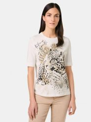 Gerry Weber Koszulka w kolorze kremowo-beżowo-czarnym rozmiar: 36. Brązowe bluzki damskie Gerry Weber, z aplikacjami, z bawełny, bez kołnierzyka, bez ramiączek. Za 100.99 zł.