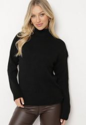 Czarny Golf o Klasycznym Fasonie Sortinia. Czarne golfy damskie Born2be, m, bez wzorów, z jeansu, bez ramiączek. Za 99.99 zł.