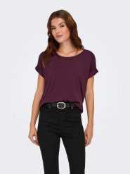ONLY Koszulka w kolorze bordowym rozmiar: XL. Czerwone bluzki damskie Only, xl, bez wzorów, bez kołnierzyka, bez ramiączek. Za 60.95 zł.
