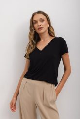 T-SHIRT KLARA MODAL CZARNY S - Flawless. Czarne t-shirty damskie Flawless, s, bez wzorów, z elastanu, bez kołnierzyka. Za 219.00 zł.