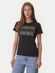 DKNY T-Shirt DJ6T1701 Czarny Regular Fit. Czarne t-shirty damskie DKNY, xl, bez wzorów, z bawełny, bez kołnierzyka. Za 219.99 zł.