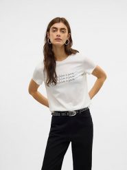 Vero Moda Koszulka w kolorze białym rozmiar: L. Białe bluzki damskie Vero Moda, l, bez wzorów, z bawełny, bez kołnierzyka, bez ramiączek. Za 52.55 zł.