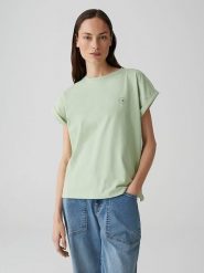 OPUS Koszulka w kolorze zielonym rozmiar: 38. Zielone bluzki damskie Opus, bez wzorów, z bawełny, bez kołnierzyka, bez ramiączek. Za 119.40 zł.