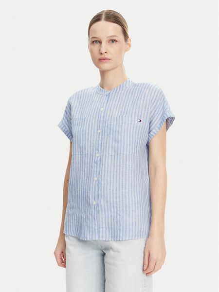 Tommy Hilfiger Koszula WW0WW44715 Błękitny Regular Fit. Niebieskie koszule damskie Tommy Hilfiger, bez wzorów, ze lnu, bez kołnierzyka, bez ramiączek. Za 219.99 zł.