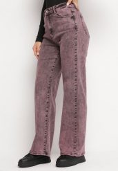 Fioletowe Szerokie Jeansy Regular z Efektem Sprania Meluxe. Fioletowe jeansy damskie Born2be. Za 129.99 zł.