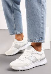 Białe Sneakersy z Błyszczącymi Wstawkami na Grubej Podeszwie Lintessa. Białe obuwie sportowe damskie Born2be, na lato, z gumy, bez zapięcia. Za 54.99 zł.