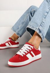 Czerwone Płaskie Sneakersy z Paskiem Quinesi. Czerwone obuwie sportowe damskie Renee, z dresówki, bez zapięcia. Za 74.99 zł.