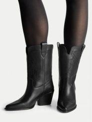 Badura Botki 222FW92 Czarny. Czarne botki damskie Badura, ze skóry, bez obcasa, na słupku, bez zapięcia. Za 449.99 zł.