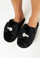 Czarne Kapcie z Futerka z Szeroką Kokardką Mulleris. Czarne kapcie damskie Born2be. Za 29.99 zł.