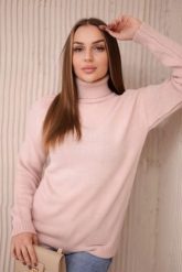 Sweter z wywijanym golfem pudrowy róż. Czerwone golfy damskie KESI, l, z wełny, bez kołnierzyka, plus size. Za 139.05 zł.
