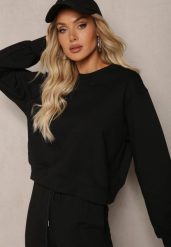 Czarna Oversize Bluza z Bawełny o Krótkim Fasonie Sibolla. Czarne bluzy damskie Renee, l, bez wzorów, z bawełny, bez kaptura. Za 89.99 zł.