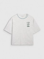 4F T-shirt oversize z nadrukiem damski - szary M. Szare koszulki sportowe damskie 4F, m, bez wzorów, z bawełny, bez ramiączek. W wyprzedaży za 49.99 zł.