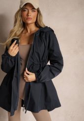 Granatowa Kurtka w Stylu Parki Wiązana w Pasie Nevithia. Niebieskie kurtki damskie Renee, xl, bez wzorów, z jeansu, bez kaptura. Za 109.99 zł.