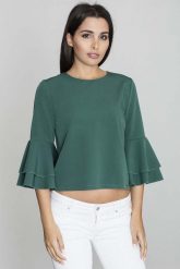 Zielona Krótka Bluzka z Rozkloszowanymi Rękawami. Zielone bluzki damskie Figl, l, bez wzorów, z materiału, bez kołnierzyka, bez ramiączek. Za 189.00 zł.
