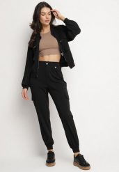 Czarny Komplet Dresowy w Stylu Cargo Spodnie i Bluza z Imitacją Kieszeni Ivelhiris. Czarne bluzy damskie Born2be, l, bez wzorów, z dresówki, bez kaptura. Za 139.99 zł.