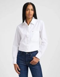 DAMSKA KOSZULA LEE ALL PURPOSE SHIRT BRIGHT WHITE 112365098. Białe koszule damskie Lee, m, bez wzorów, bez kołnierzyka, bez ramiączek. Za 149.99 zł.