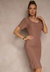 Brązowa Basicowa Sukienka z Bawełną Lumaselle. Brązowe sukienki damskie Renee, bez wzorów, z bawełny, klasyczne, bez ramiączek. W wyprzedaży za 47.99 zł.