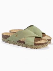 BACKSUN Skórzane klapki "Lauren" w kolorze khaki rozmiar: 36. Brązowe klapki damskie Backsun, bez wzorów, z otwartym noskiem, bez obcasa, bez zapięcia. Za 195.99 zł.
