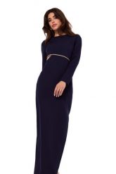 Atramentowa Długa Sukienka z Wycięciem w Talii. Niebieskie sukienki damskie MOE, bez wzorów, z elastanu, wizytowe, bez ramiączek. Za 338.90 zł.