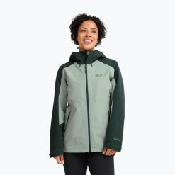Kurtka przeciwdeszczowa damska Jack Wolfskin Wildbound 2L. Zielone kurtki sportowe damskie Jack Wolfskin, l, bez wzorów, bez kaptura. Za 661.75 zł.