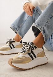 Złote Streetwearowe Sneakersy Chunky VICES na Platformie Ilnatea. Żółte obuwie sportowe damskie Renee, z jeansu, bez zapięcia, na fitness i siłownię. Za 109.99 zł.