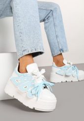 Biało-Niebieskie Płaskie Sneakersy Vices z Podwójnym Sznurowaniem ze Zdobieniem 3D Nelarissa. Białe obuwie sportowe damskie Born2be, z bawełny, bez zapięcia. Za 159.99 zł.