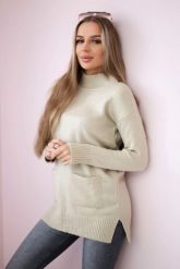 Sweter ze stójką beżowy. Brązowe swetry klasyczne damskie KESI, na zimę, l, z wełny, bez kołnierzyka, plus size. Za 178.78 zł.