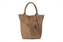 Worek beżowy taupe skórzany L82. Brązowe torebki klasyczne damskie z materiału, zamszowe, bez dodatków. Za 164.99 zł.