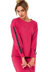 Dresowa Bluza z Lampasami - Koralowa. Pomarańczowe bluzy damskie MOE, l, bez wzorów, z bawełny, bez kaptura. Za 217.39 zł.