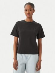 Tommy Hilfiger T-Shirt WW0WW49646 Czarny Boxy Fit. Czarne t-shirty damskie Tommy Hilfiger, m, bez wzorów, z bawełny, bez kołnierzyka. Za 249.99 zł.