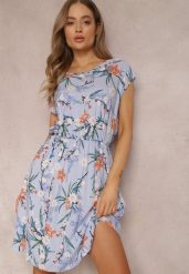 Niebieska Sukienka z Wiskozy Megis. Fioletowe sukienki damskie Renee, z aplikacjami, z jeansu, klasyczne, bez ramiączek. W wyprzedaży za 19.99 zł.