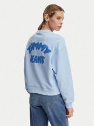 Tommy Jeans Bluza Bubble Logo DW0DW22366 Niebieski jasny Boxy Fit. Niebieskie bluzy damskie Tommy Jeans, m, bez wzorów, z bawełny, bez kaptura. Za 409.99 zł.