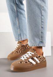 Panterkowe Sneakersy na Kauczukowej Podeszwie Ozdobione Paskami Nilimea. Obuwie sportowe damskie Renee, z jeansu, bez zapięcia. Za 79.99 zł.