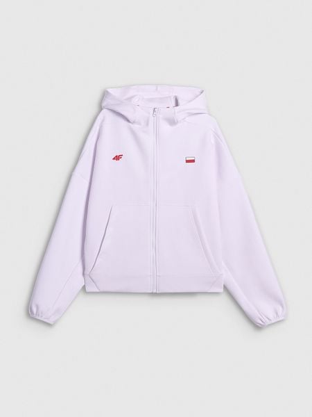4F Bluza kibica regular z kapturem damska - biała L. Białe bluzy damskie 4F, l, bez wzorów, z dresówki. Za 199.99 zł.
