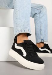 Czarne Sneakersy w Stylu Klasycznych Tenisówek na Platformie Nurimea. Czarne obuwie sportowe damskie Born2be, z jeansu, bez zapięcia, tenisowe. Za 89.99 zł.
