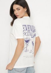Jasnobeżowy Bawełniany T-shirt z Ozdobnym Nadrukiem Addlessa. Brązowe t-shirty damskie Born2be, m, bez wzorów, z bawełny, bez kołnierzyka. Za 54.99 zł.